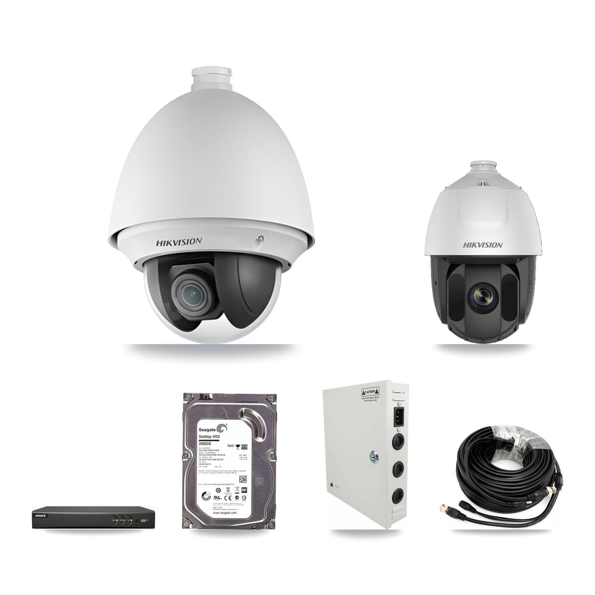 Hikvision & ANNKE 4-Channel 2MP CCTV Kit — 2 DS-2AE4225T + 1 DS-2AE5225TI PTZ Cameras + 2TB Recording