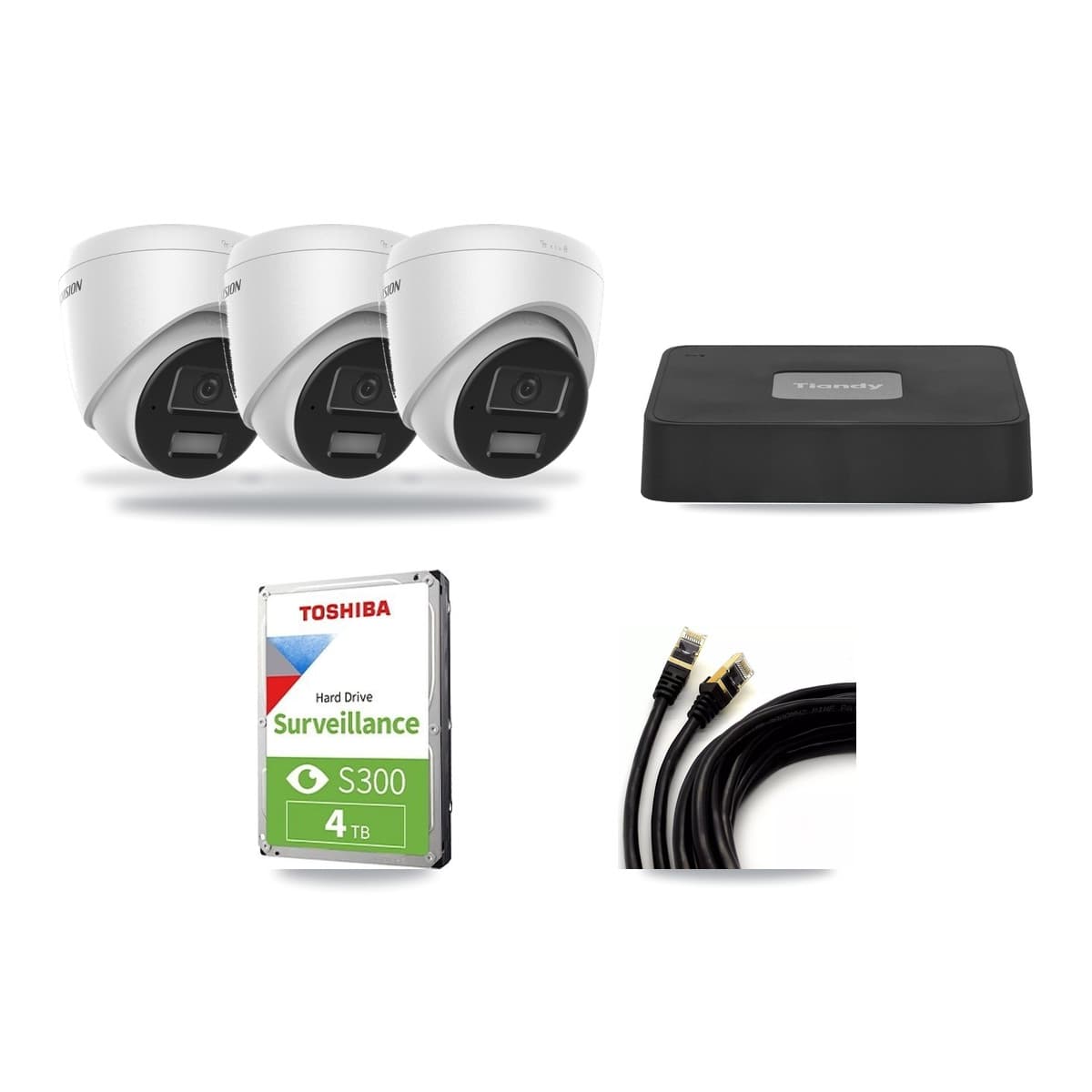 Hikvision & Tiandy 4-Channel 4MP CCTV Kit — 3 DS-2CD1343G2 Turret Cameras + 4TB Recording - Image 1