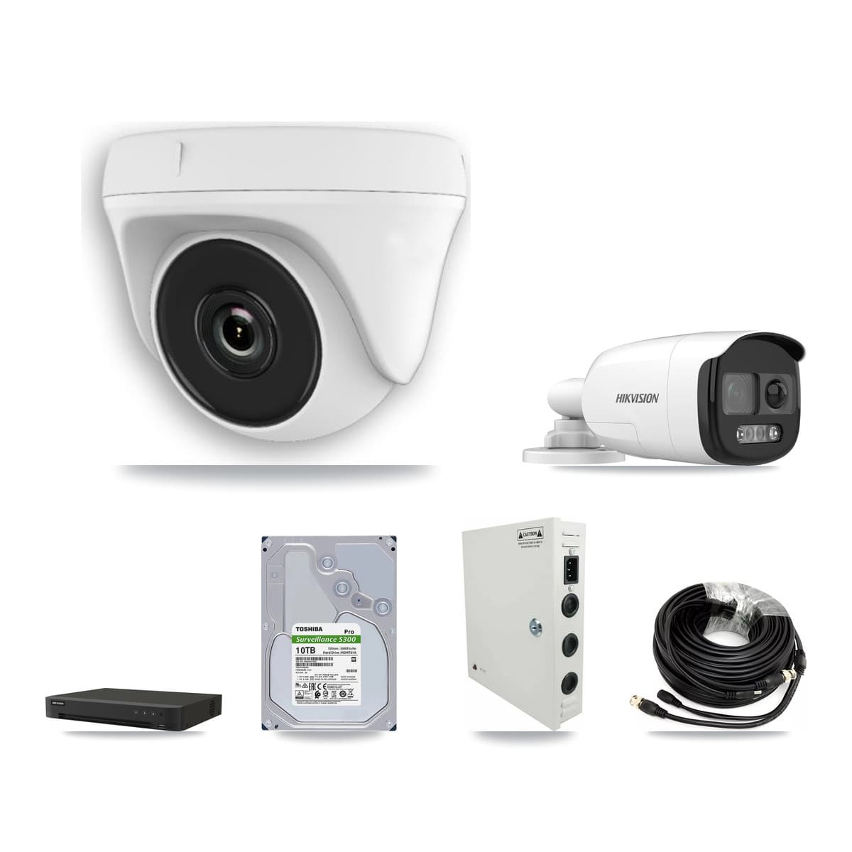 Hikvision 16-Channel 2MP – 5MP CCTV Kit — 1 DS-2CE12KF3T 5MP Bullet + 13 White HDT-2MP-N20W 2MP Dome Cameras + 10TB Recording (IDS-7216HQHI Recorder) - Image 1