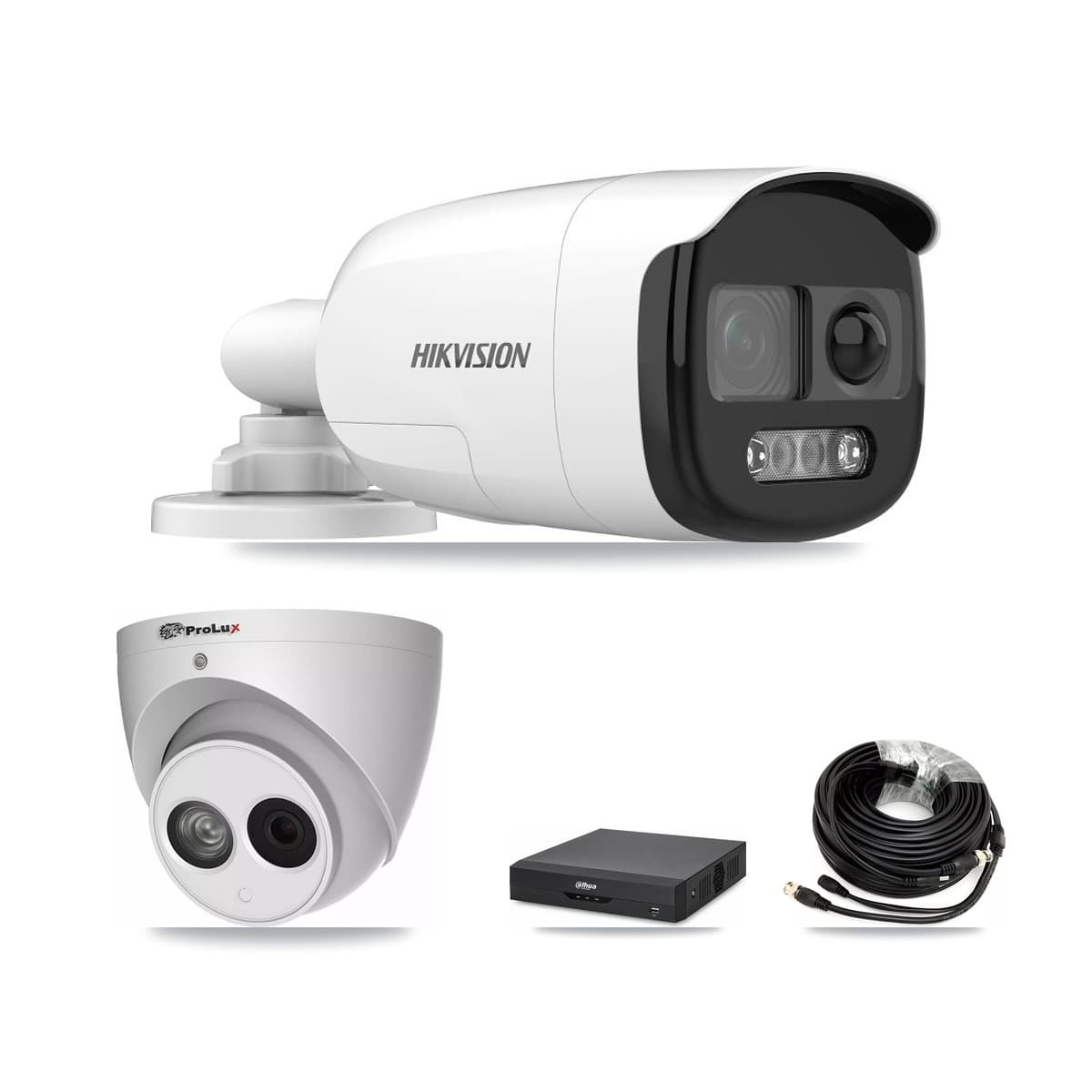 4-Channel 4MP – 5MP CCTV Kit — 1 DS-2CE12KF3T 5MP Bullet + 1 PXC-612C4W-A 4MP Turret Cameras + 3TB Recording (DH-XVR5104HS Recorder)
