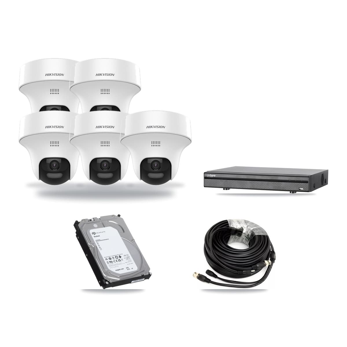 Hikvision & Dahua 8-Channel 5MP CCTV Kit — 5 DS-2CE70K0T Turret Cameras + 6TB Recording (DH-XVR5108H Recorder) - Image 1