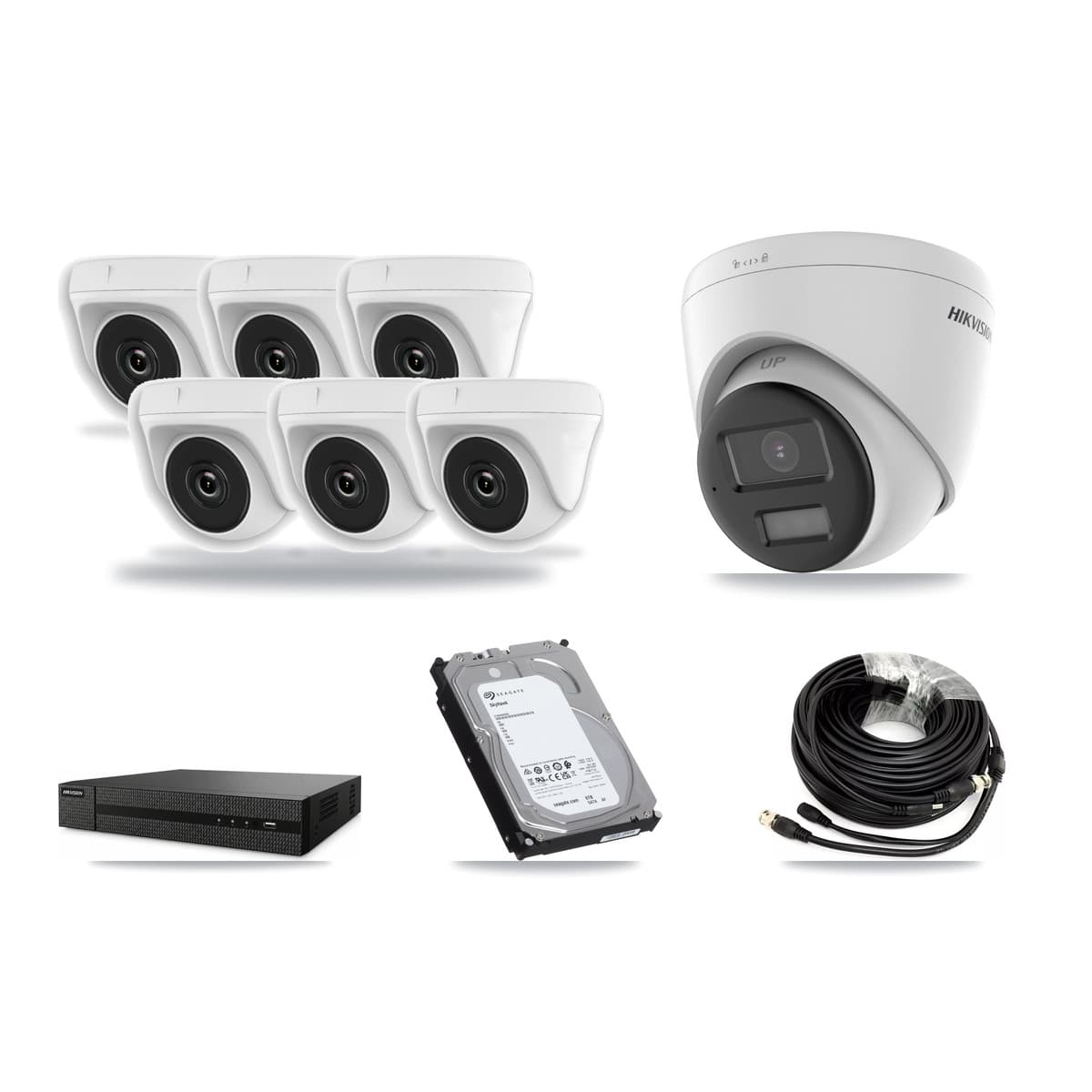 Hikvision 8-Channel 2MP – 4K CCTV Kit — 1 4K Turret + 6 White 2MP Dome Cameras + 6TB Recording (DVR-8CH Recorder) - Image 1