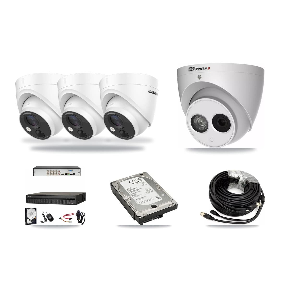 8-Channel 4MP – 5MP CCTV Kit — 3 DS-2CE71H0T 5MP + 1 PXC-612C4W-A 4MP Turret Cameras + 5TB Recording (XVR-3108AD Recorder) - Image 1
