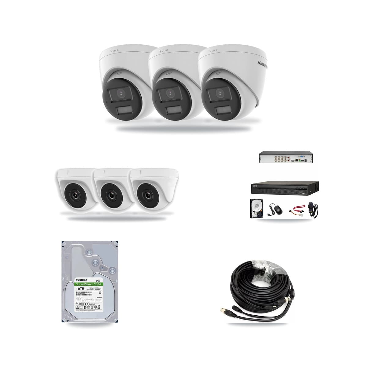 Hikvision & Dahua 8-Channel 2MP – 4K CCTV Kit — 3 4K Turret + 3 White 2MP Dome Cameras + 10TB Recording (XVR-3108AD Recorder) - Image 1