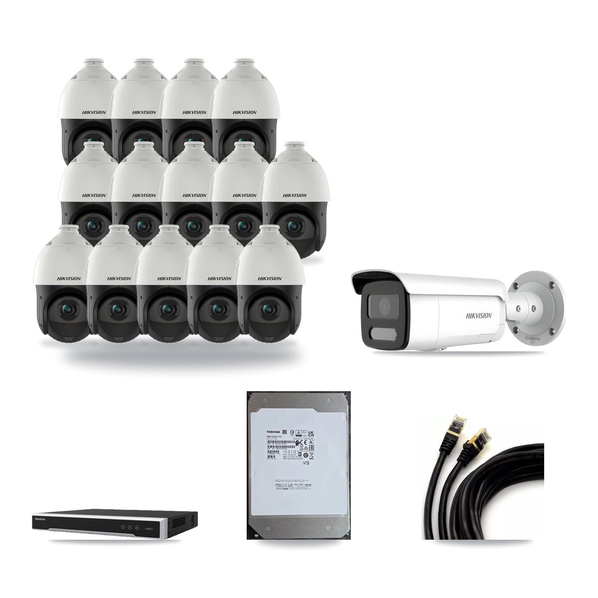 Hikvision 16-Channel 4MP CCTV Kit — 1 Bullet + 14 PTZ Cameras + 14TB Recording (DS-7616NI-M2 Recorder) - Image 1