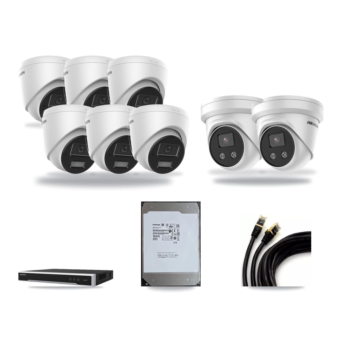 Hikvision 16-Channel 4MP – 5MP CCTV Kit — 6 4MP + 2 5MP Turret Cameras + 14TB Recording (DS-7616NI-M2 Recorder) - Image 1
