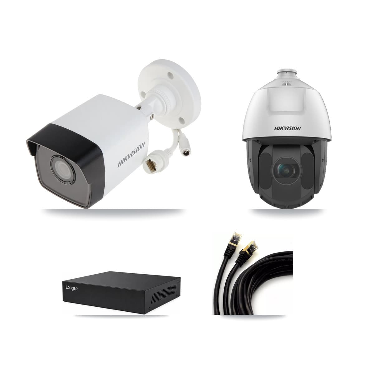 Hikvision & Longse 8-Channel 2MP – 5MP CCTV Kit — 5 5MP Bullet + 1 2MP PTZ Cameras + 8TB Recording