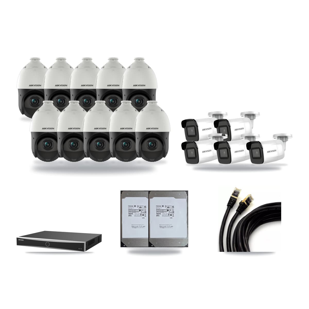 Hikvision 16-Channel 4MP – 4K CCTV Kit — 5 4K Bullet + 10 4MP PTZ Cameras + 2× 14TB Recording (DS-7616NXI Recorder) - Image 1