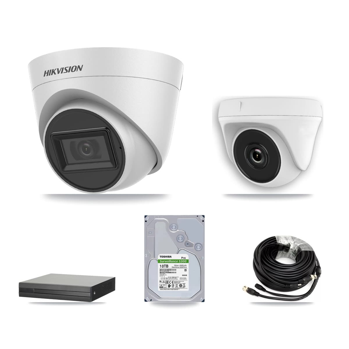 Hikvision 16-Channel 2MP – 5MP CCTV Kit — 7 White 5MP Turret + 1 White 2MP Dome Cameras + 10TB Recording (XVR-3116HS Recorder)