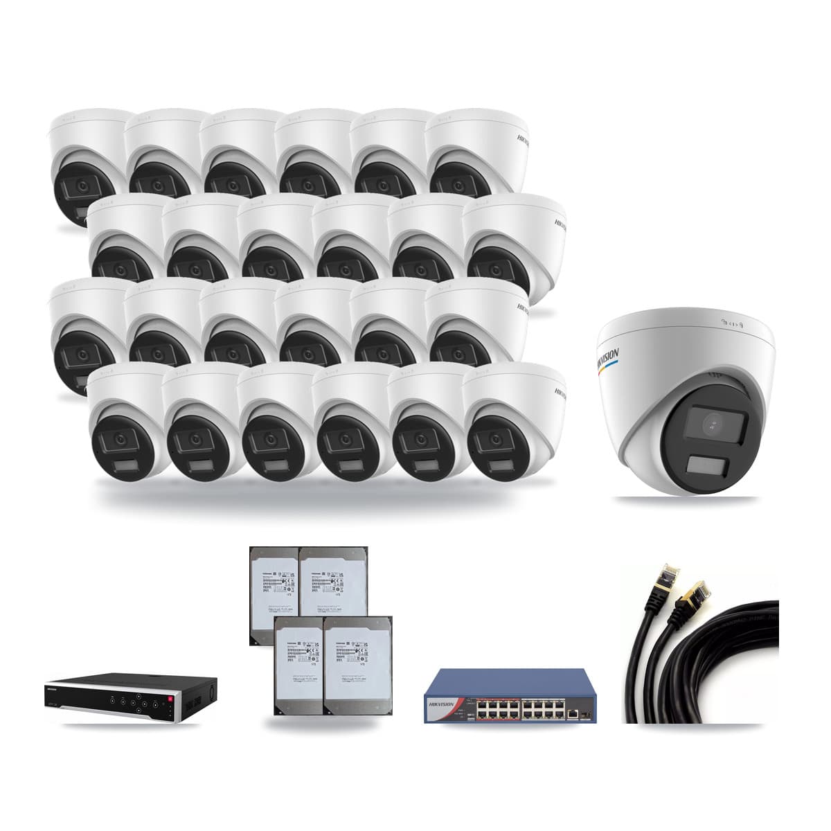 Hikvision 32-Channel 2MP – 4K CCTV Kit — 1 2MP + 24 4K Turret Cameras + 4× 14TB Recording - Image 1