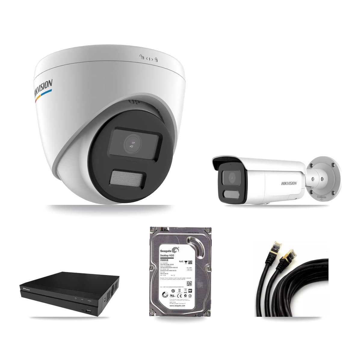 Hikvision & Prolux 8-Channel 2MP – 4MP CCTV Kit — 1 2MP Turret + 1 4MP Bullet Cameras + 2TB Recording