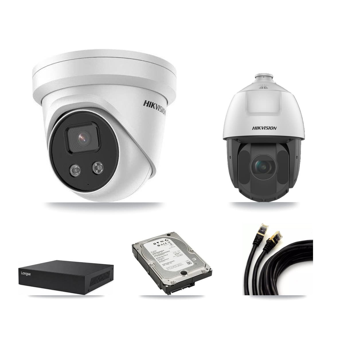 Hikvision & Longse 8-Channel 2MP – 5MP CCTV Kit — 3 5MP Turret + 1 2MP PTZ Cameras + 5TB Recording
