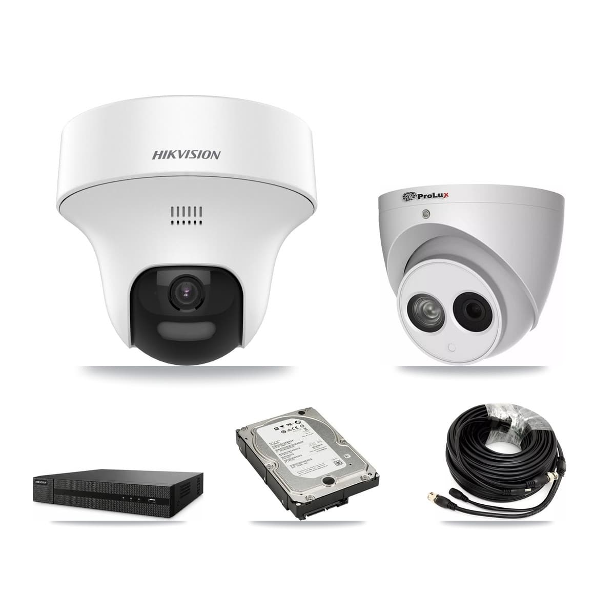 Hikvision & Prolux 8-Channel 4MP – 5MP CCTV Kit — 3 DS-2CE70K0T 5MP + 1 PXC-612C4W-A 4MP Turret Cameras + 5TB Recording (DVR-8CH Recorder)