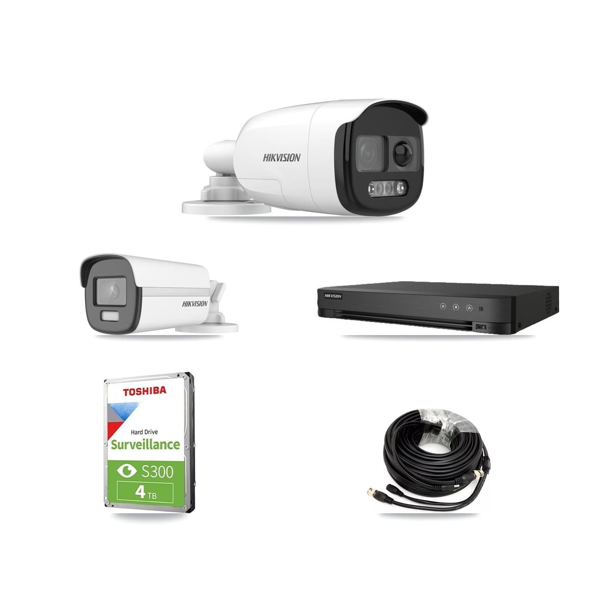 Hikvision 8-Channel 5MP – 4K CCTV Kit — 1 DS-2CE12KF3T-PIRXO 5MP + 1 DS-2CE12UF3T-E 4K Bullet Cameras + 4TB Recording (IDS-7208HUHI-M1/E Recorder) - Image 1