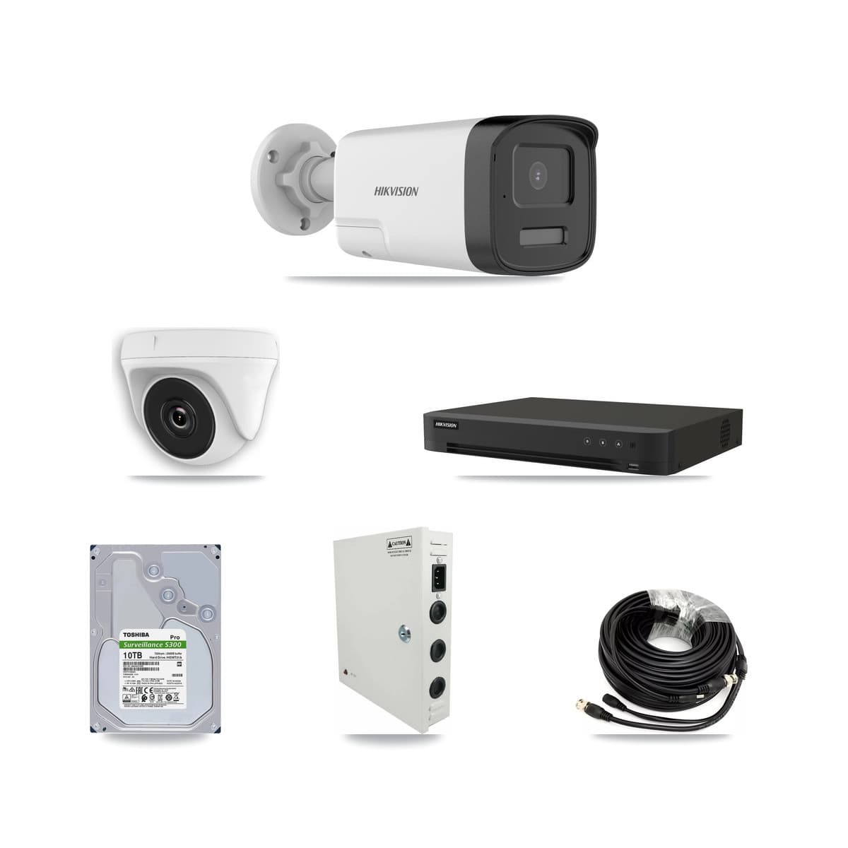 Hikvision 16-Channel 2MP – 5MP CCTV Kit — 5 DS-2CE17K0T 5MP Bullet + 5 White HDT-2MP-N20W 2MP Dome Cameras + 10TB Recording (IDS-7216HQHI Recorder) - Image 1