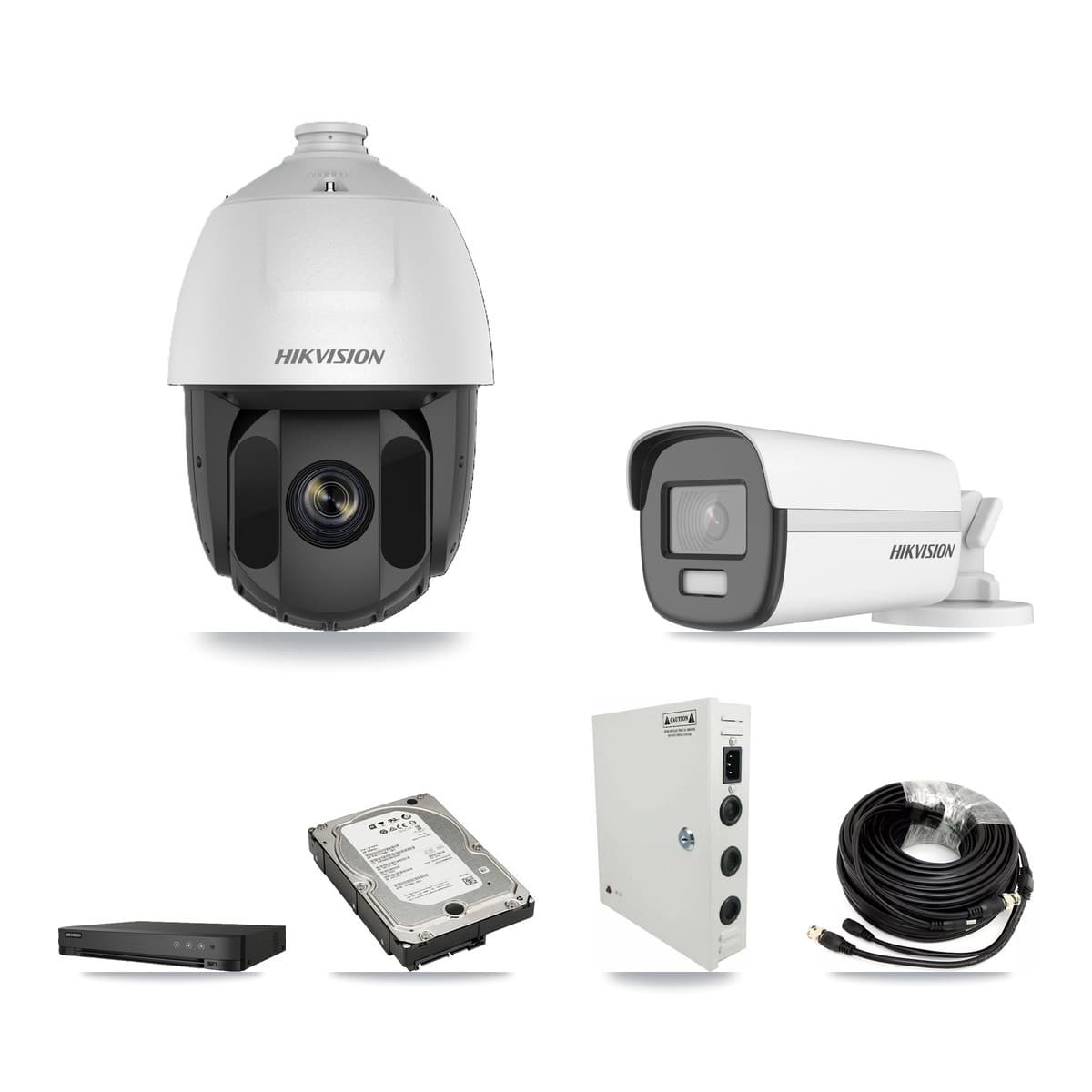 Hikvision 8-Channel 2MP – 4K CCTV Kit — 4 DS-2AE5225TI 2MP PTZ + 1 DS-2CE12UF3T 4K Bullet Cameras + 5TB Recording