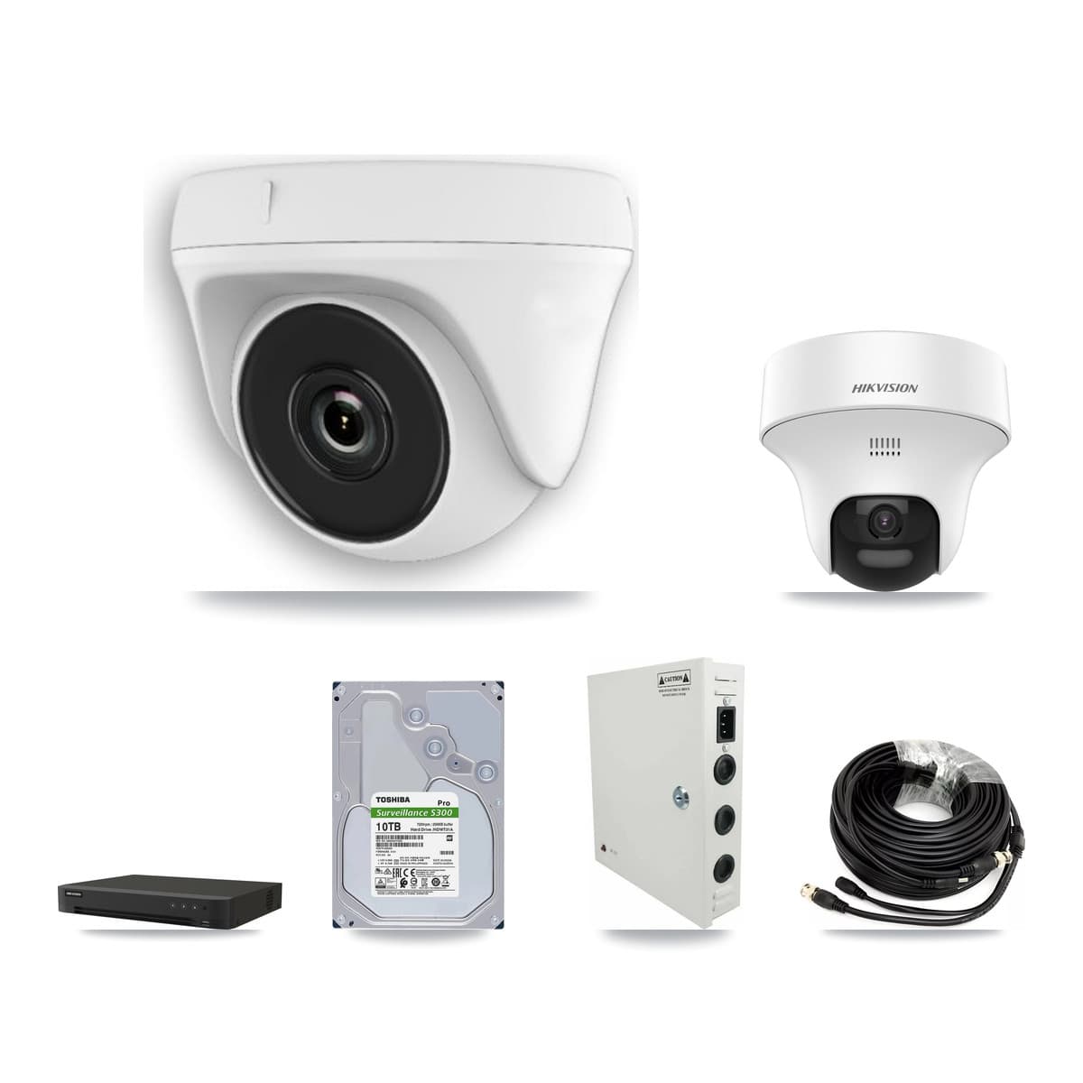Hikvision 16-Channel 2MP – 5MP CCTV Kit — 1 DS-2CE70K0T 5MP Turret + 14 White HDT-2MP-N20W 2MP Dome Cameras + 10TB Recording (IDS-7216HQHI Recorder)