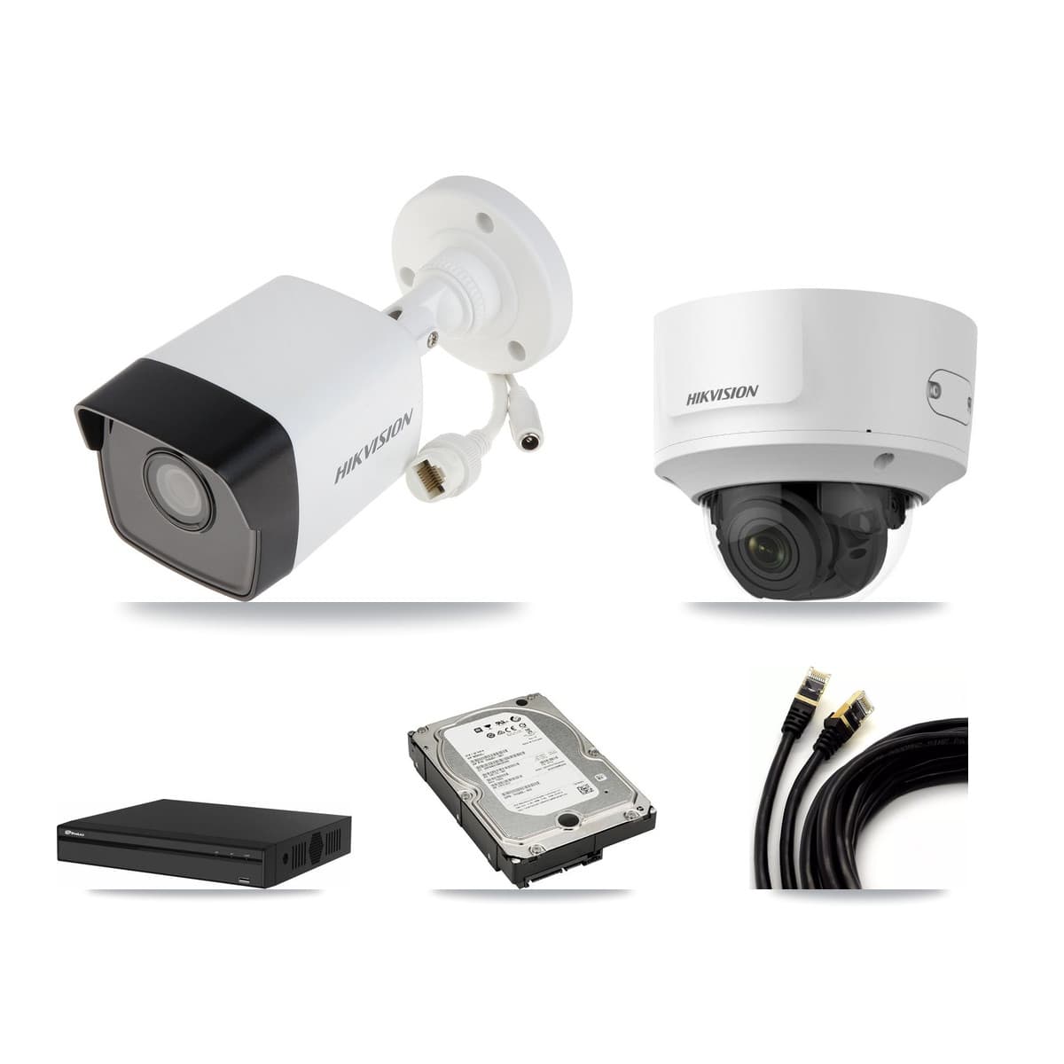 Hikvision & Prolux 4-Channel 2MP – 5MP CCTV Kit — 3 5MP Bullet + 1 2MP Dome Cameras + 5TB Recording