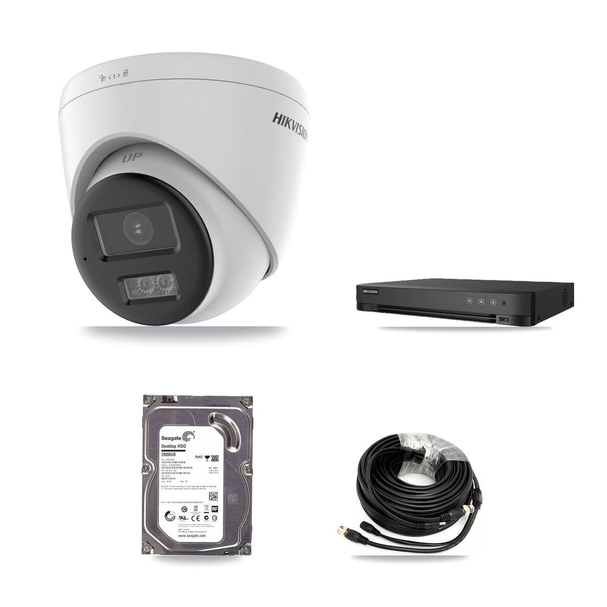 Hikvision 8-Channel 5MP CCTV Kit — 4 DS-2CE78K0T-LTS Turret Cameras + 2TB Recording (IDS-7208HQHI-M1/XT Recorder) - Image 1