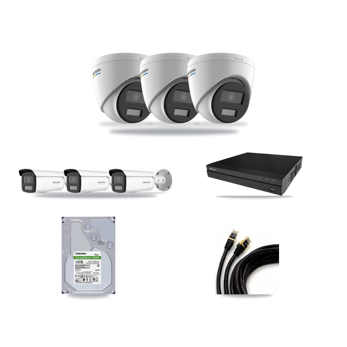 Hikvision & Prolux 8-Channel 2MP – 4K CCTV Kit — 3 2MP Turret + 3 4K Bullet Cameras + 10TB Recording - Image 1