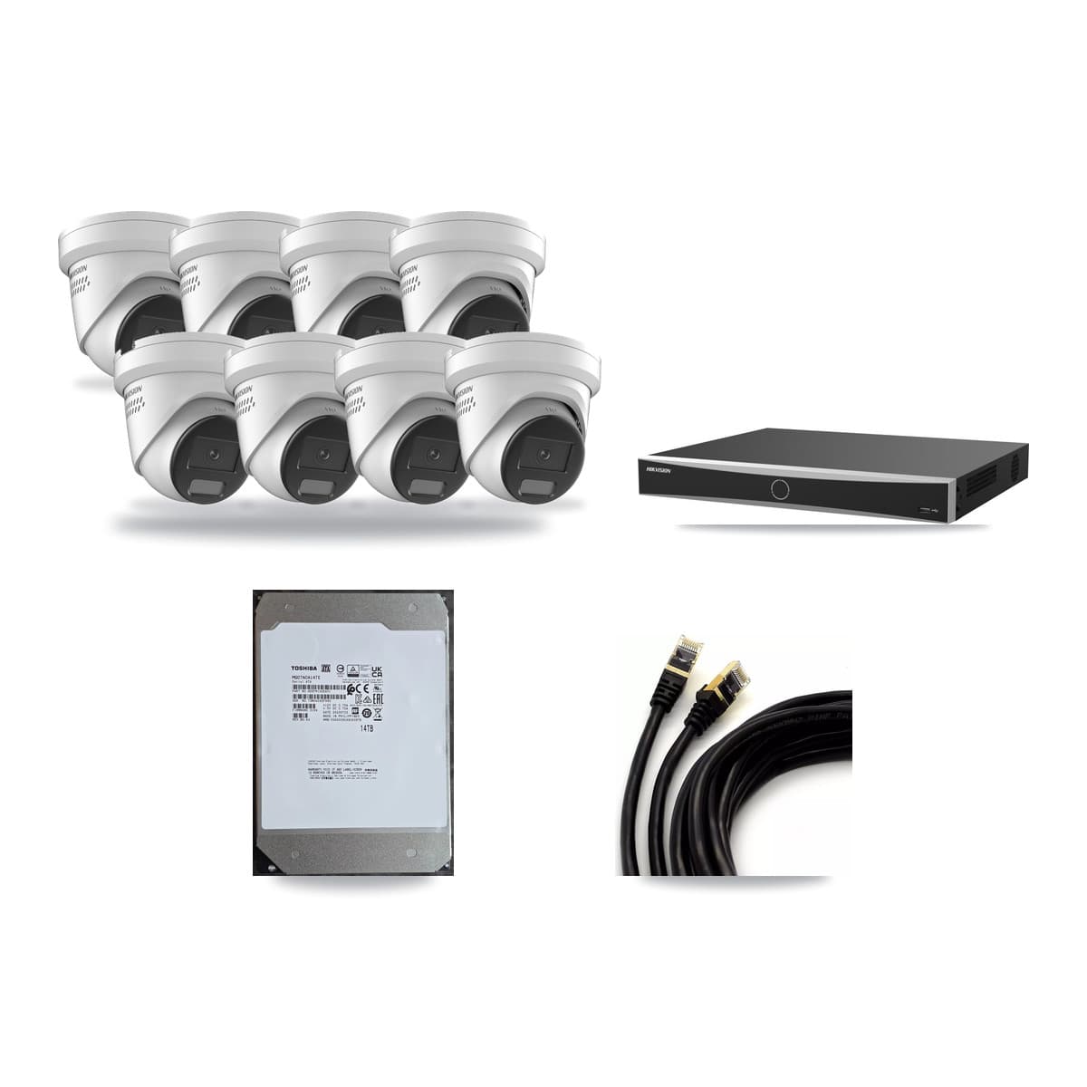 Hikvision 16-Channel 4K CCTV Kit — 8 DS-2CD2387G2H Turret Cameras + 14TB Recording (DS-7616NXI Recorder) - Image 1