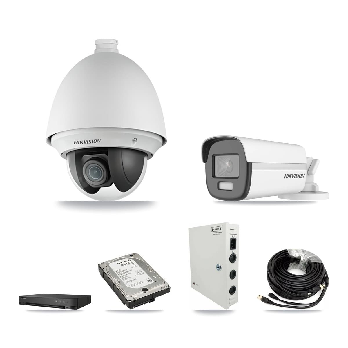 Hikvision 4-Channel 2MP – 4K CCTV Kit — 3 2MP PTZ + 1 4K Bullet Cameras + 5TB Recording (IDS-7204HUHI Recorder)
