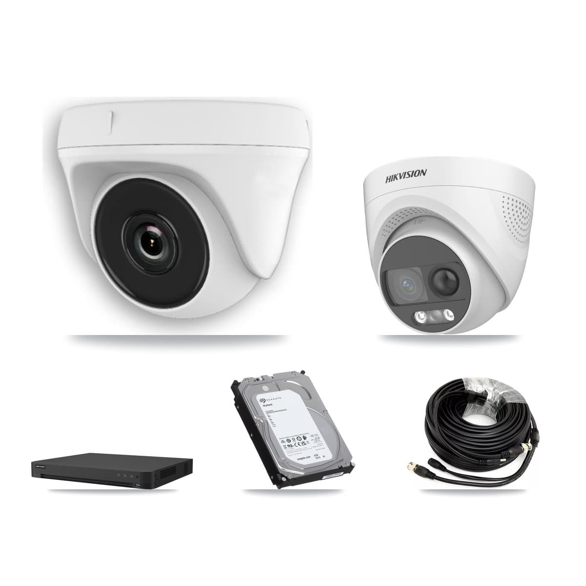 Hikvision 16-Channel 2MP – 5MP CCTV Kit — 2 DS-2CE72KF3T 5MP Turret + 5 White HDT-2MP-N20W 2MP Dome Cameras + 6TB Recording (IDS-7216HUHI Recorder)