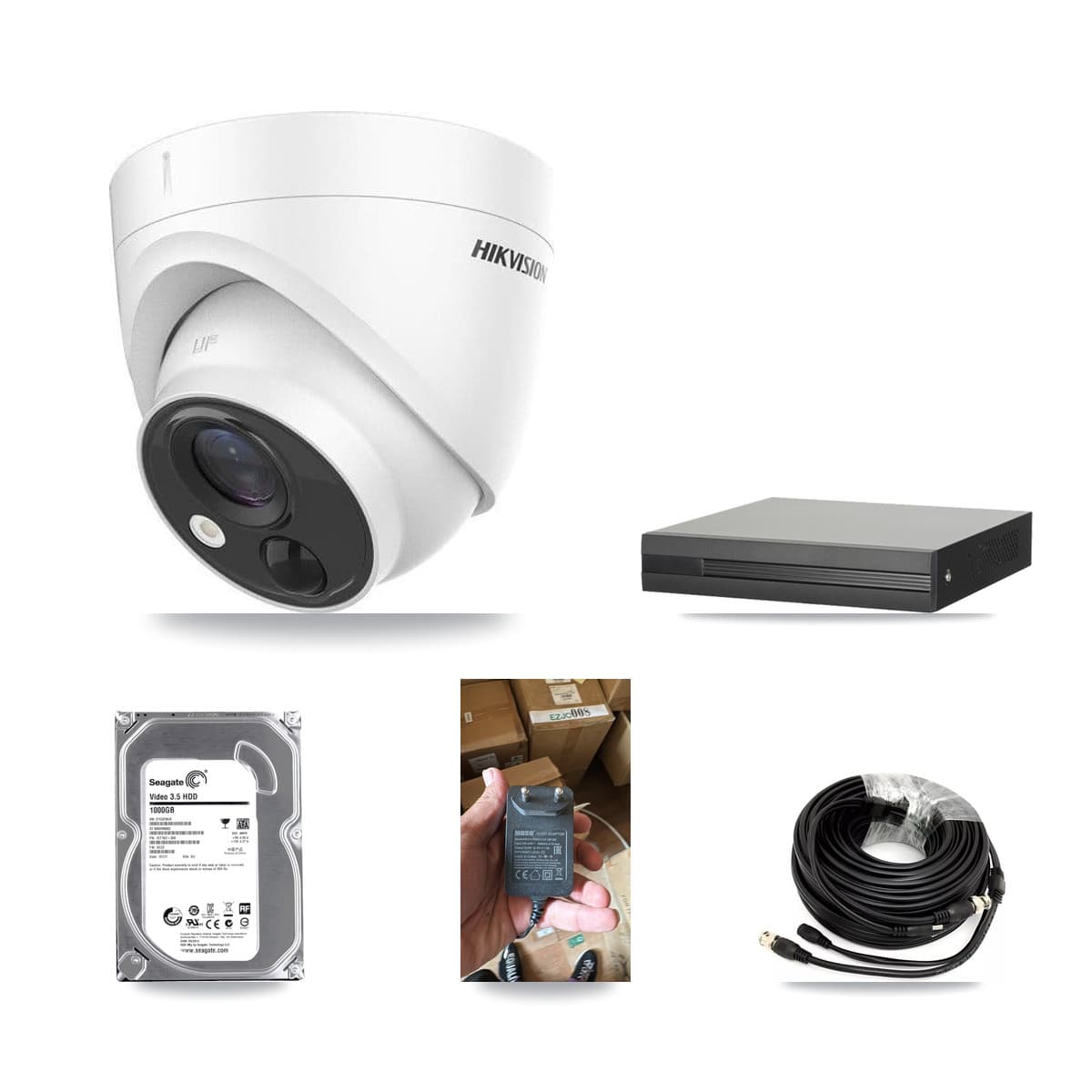 Hikvision 4-Channel 5MP CCTV Kit — 1 DS-2CE71H0T Turret Camera + 1TB Recording (XVR-3104HS Recorder) - Image 1