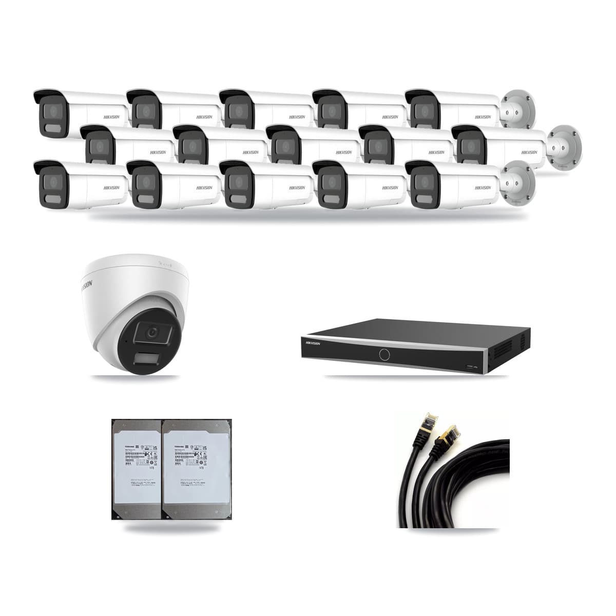 Hikvision 16-Channel 4MP CCTV Kit — 1 Turret + 15 Bullet Cameras + 2× 14TB Recording (DS-7616NXI Recorder) - Image 1