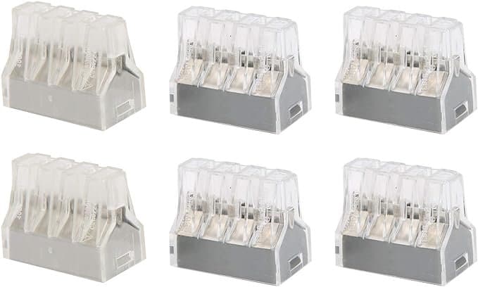 PCT-108 push wire connector side view displaying inline terminal block design and conductor ports