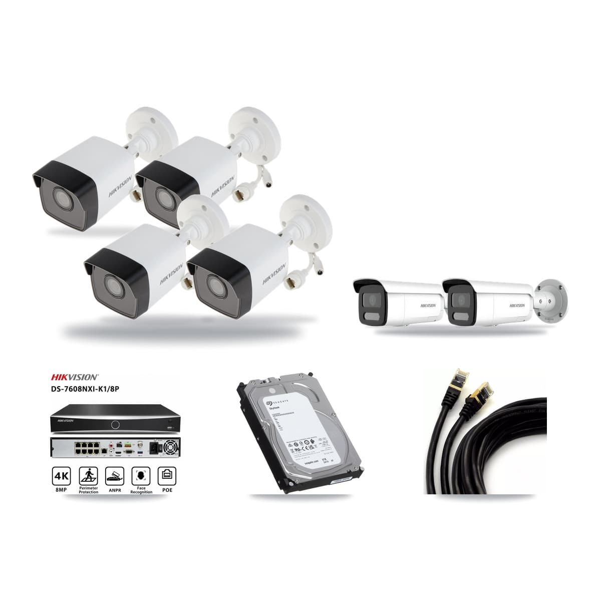 Hikvision 8-Channel 4MP – 5MP CCTV Kit — 4 5MP + 2 4MP Bullet Cameras + 6TB Recording (DS-7608NXI Recorder) - Image 1