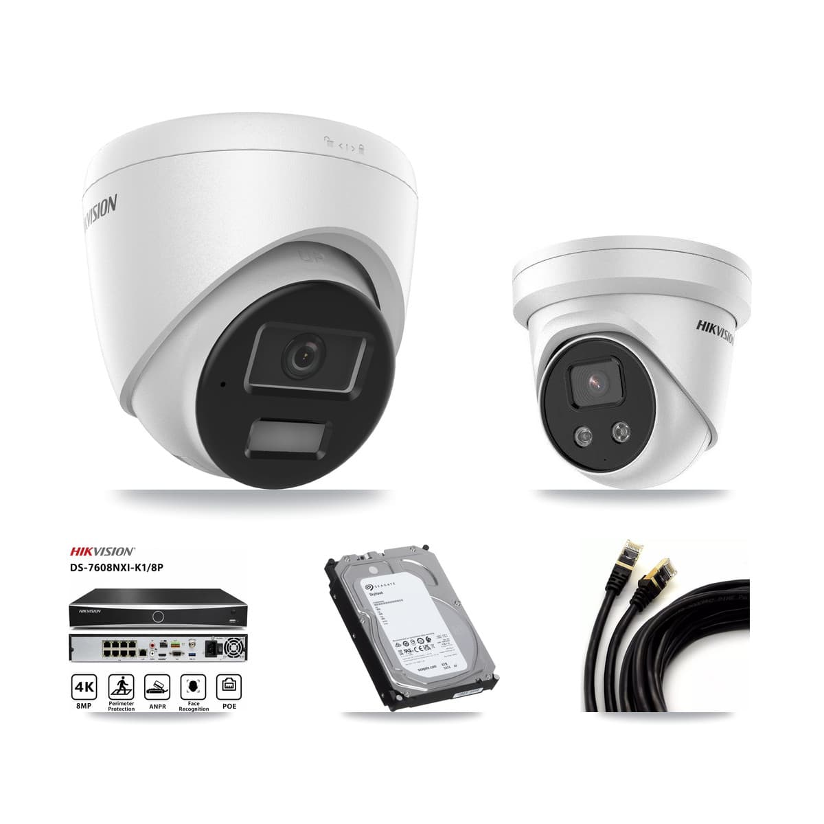 Hikvision 8-Channel 4MP – 5MP CCTV Kit — 2 4MP + 2 5MP Turret Cameras + 6TB Recording (DS-7608NXI Recorder)