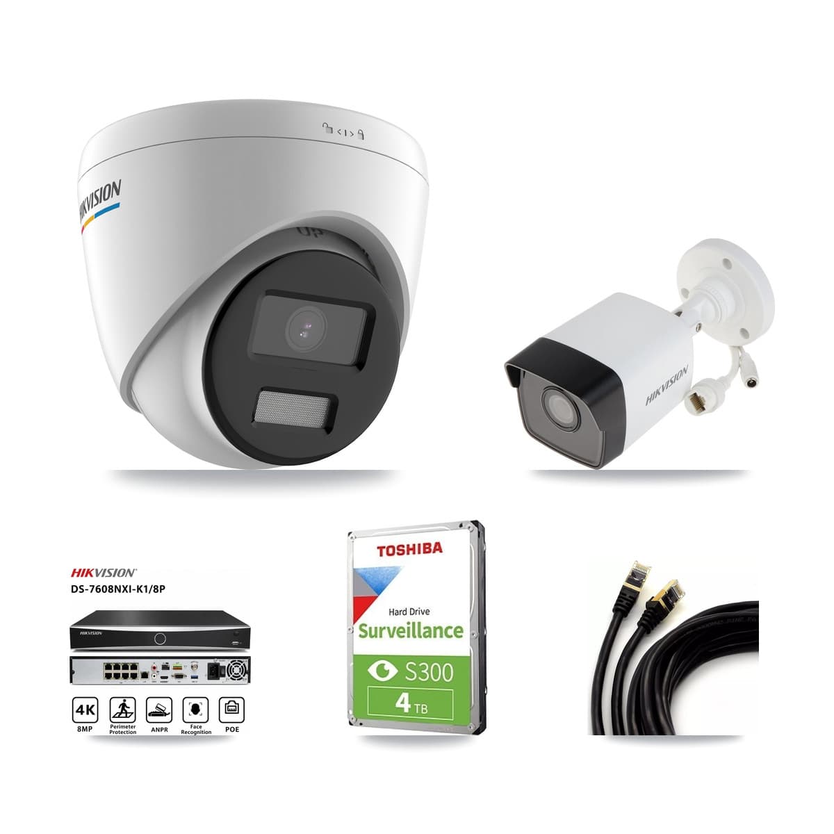 Hikvision 8-Channel 2MP – 5MP CCTV Kit — 1 5MP Bullet + 4 2MP Turret Cameras + 4TB Recording (DS-7608NXI Recorder)