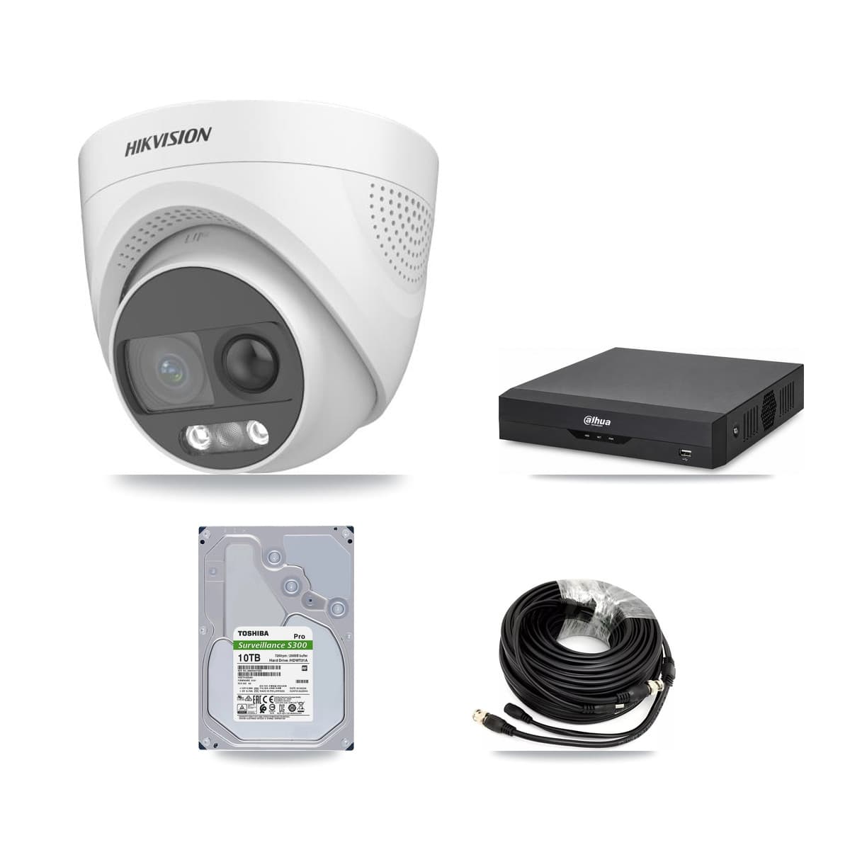 Hikvision & Dahua 4-Channel 5MP CCTV Kit — 4 DS-2CE72KF3T Turret Cameras + 10TB Recording