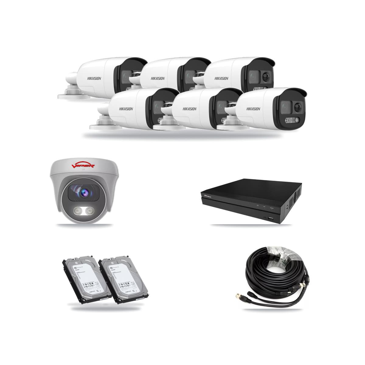 8-Channel 5MP CCTV Kit — 6 DS-2CE12KF3T Bullet + 1 VIPER-5MP-3K Cameras + 2× 6TB Recording - Image 1