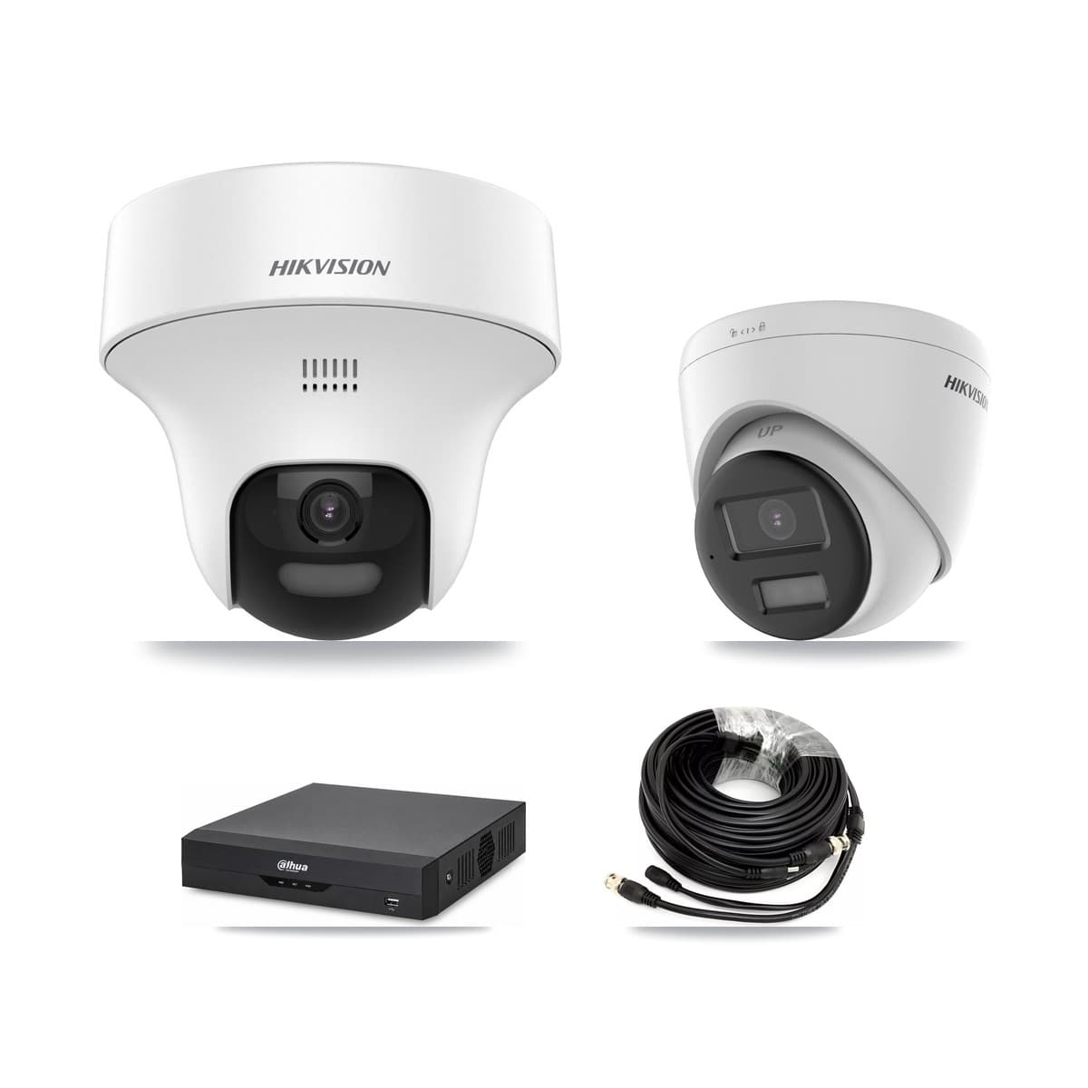 Hikvision & Dahua 4-Channel 5MP CCTV Kit — 1 DS-2CE70K0T + 1 DS-2CE78K0T Turret Cameras + 3TB Recording