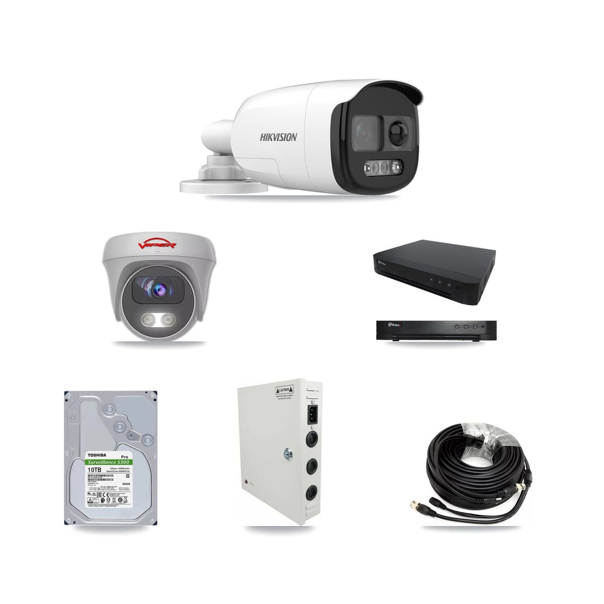 16-Channel 5MP CCTV Kit — 11 DS-2CE12KF3T Bullet + 1 VIPER-5MP-3K Cameras + 10TB Recording