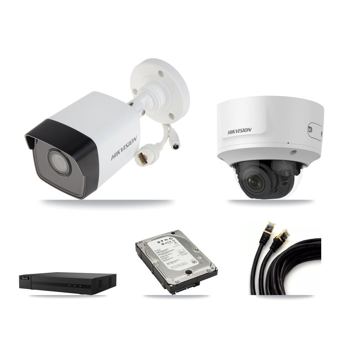 Hikvision & HiLook 8-Channel 2MP – 5MP CCTV Kit — 3 5MP Bullet + 1 2MP Dome Cameras + 5TB Recording (NVR-108MH-D Recorder)