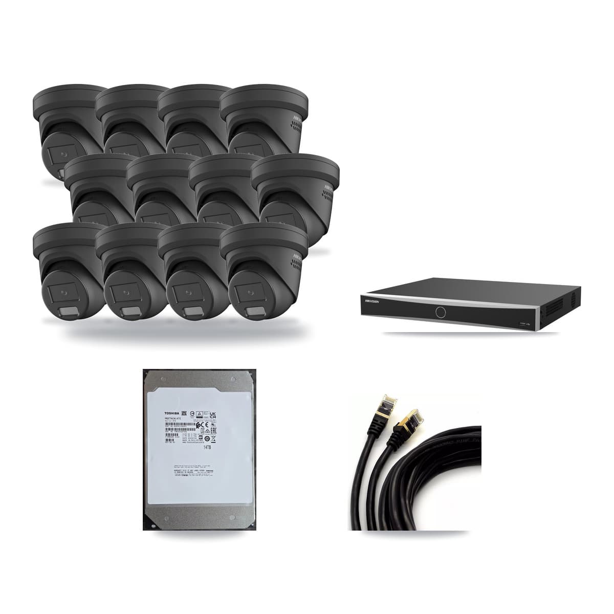 Hikvision 16-channel CCTV kit: 12 cameras (12× 4MP Turret), 14TB hard drive