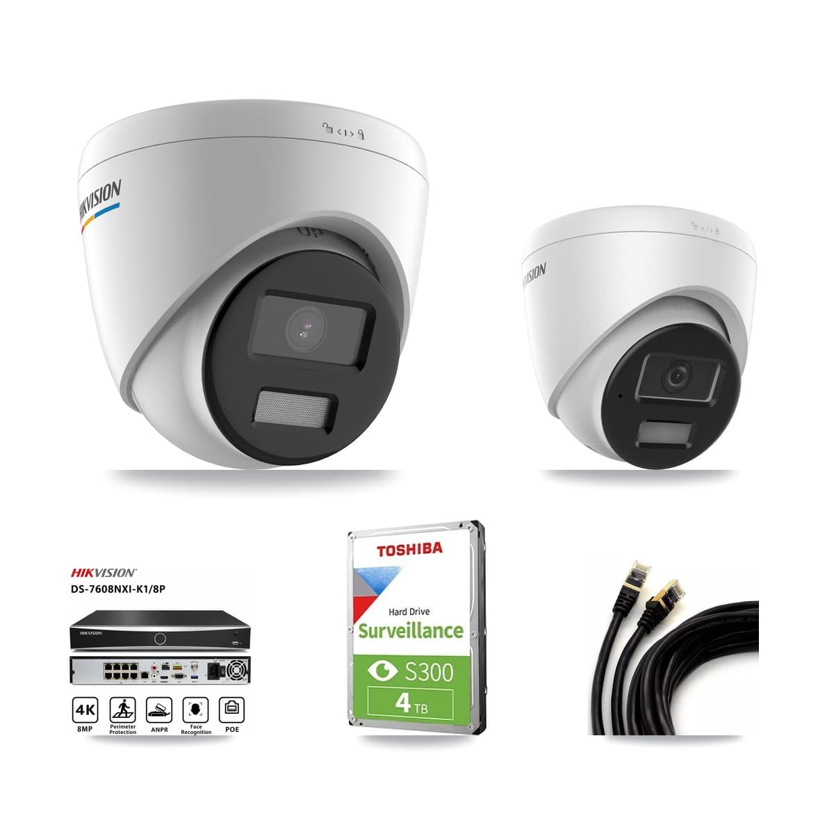 Hikvision 8-Channel 2MP – 4MP CCTV Kit — 4 2MP + 1 4MP Turret Cameras + 4TB Recording (DS-7608NXI Recorder)