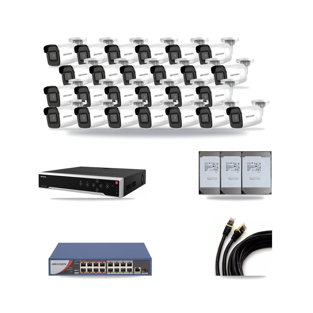 Hikvision 32-Channel 4K CCTV Kit — 25 Bullet Cameras + 3× 14TB Recording - Image 1
