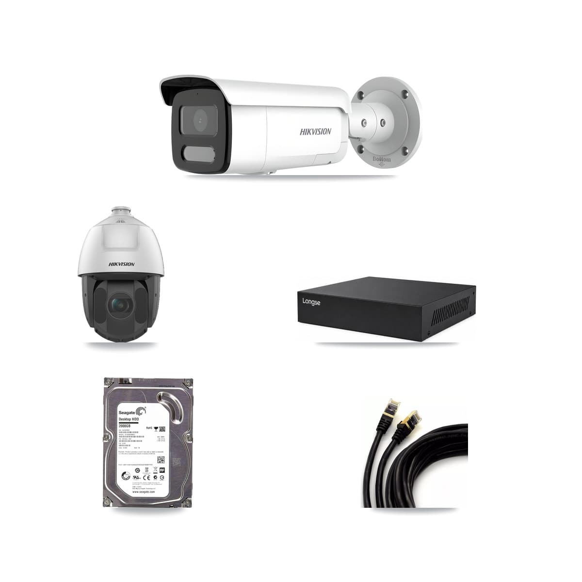 Hikvision & Longse 8-Channel 2MP – 4MP CCTV Kit — 1 4MP Bullet + 1 2MP PTZ Cameras + 2TB Recording - Image 1