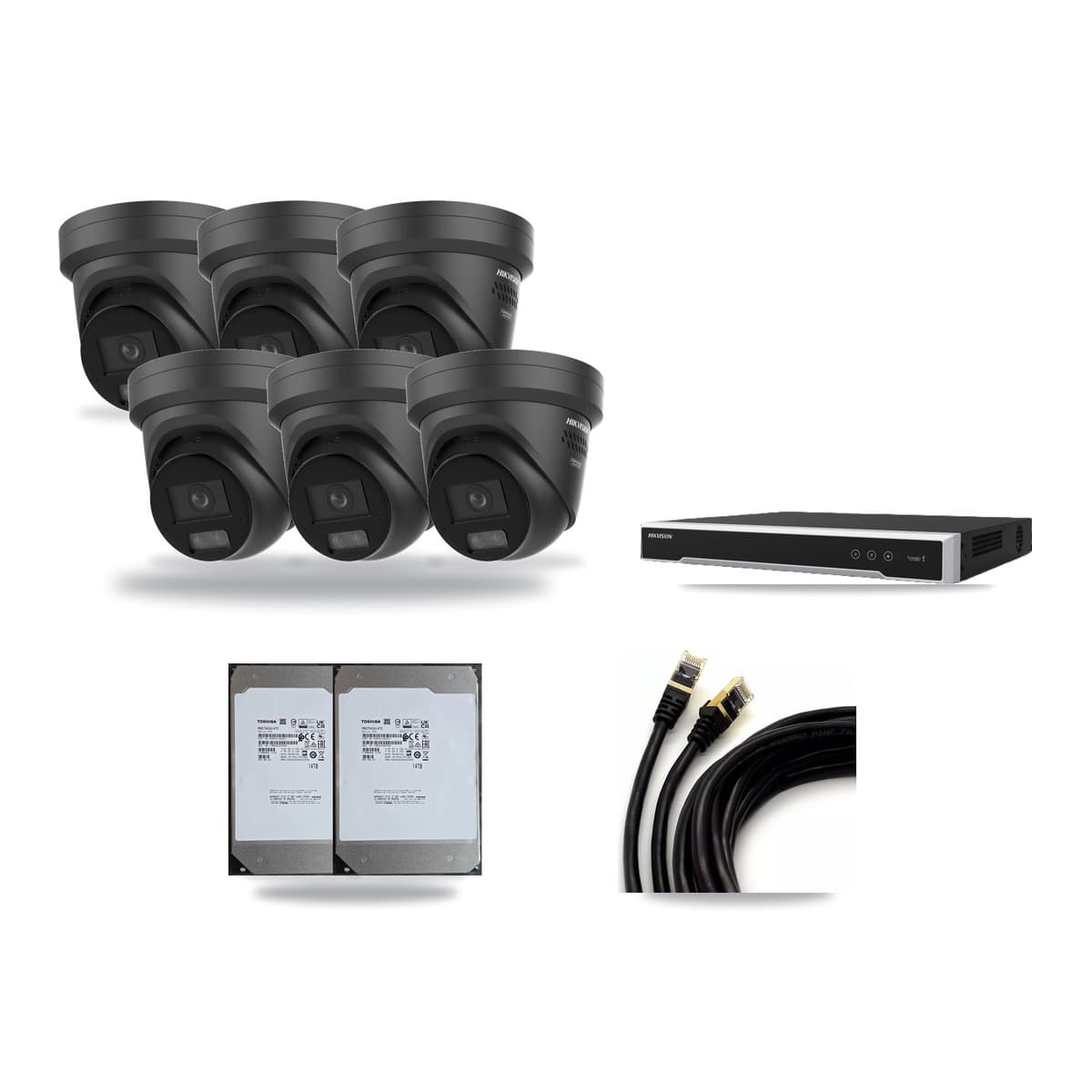 Hikvision 8-channel CCTV kit: 6 cameras (6× 4K Turret), 2× 14TB hard drive