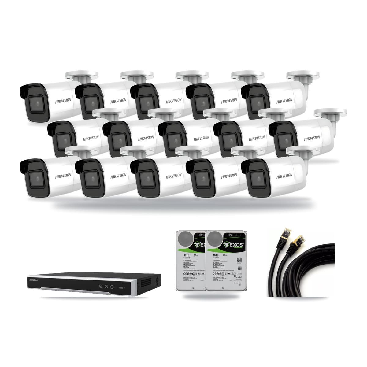 Hikvision 16-Channel 4K CCTV Kit — 15 Bullet Cameras + 2× 16TB Recording (DS-7616NI-M2 Recorder) - Image 1