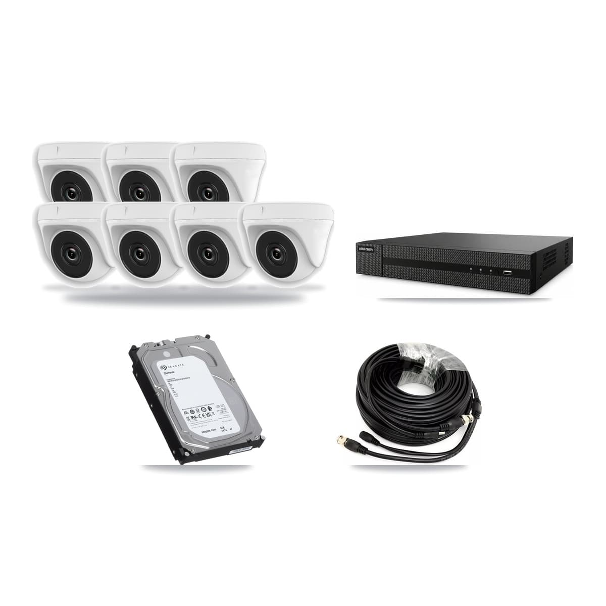 8-Channel 2MP CCTV Kit — 7 White Dome Cameras + 6TB Recording (DVR-8CH Recorder) - Image 1