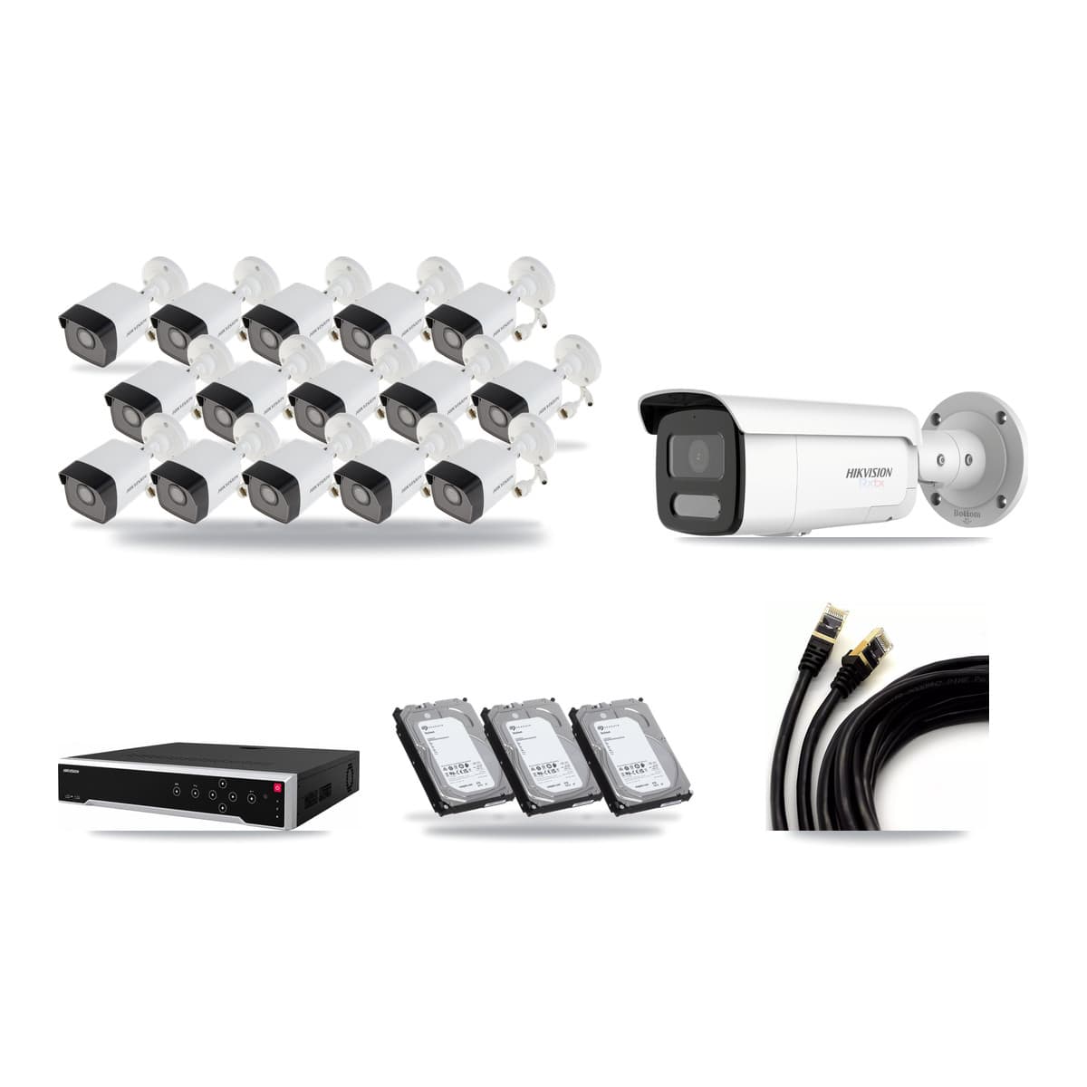 Hikvision 32-Channel 5MP – 4K CCTV Kit — 15 5MP + 1 White 4K Bullet Cameras + 3× 6TB Recording - Image 1