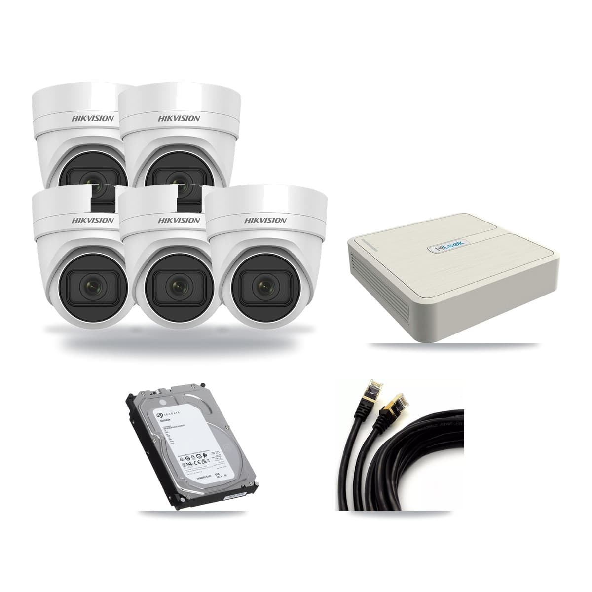 Hikvision & HiLook 8-Channel 4MP CCTV Kit — 5 DS-2CD2H45FWD Turret Cameras + 6TB Recording (NVR-108H-D Recorder) - Image 1