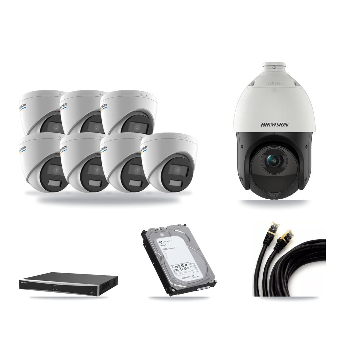 Hikvision 16-Channel 2MP – 4MP CCTV Kit — 7 2MP Turret + 1 4MP PTZ Cameras + 6TB Recording (DS-7616NXI Recorder) - Image 1