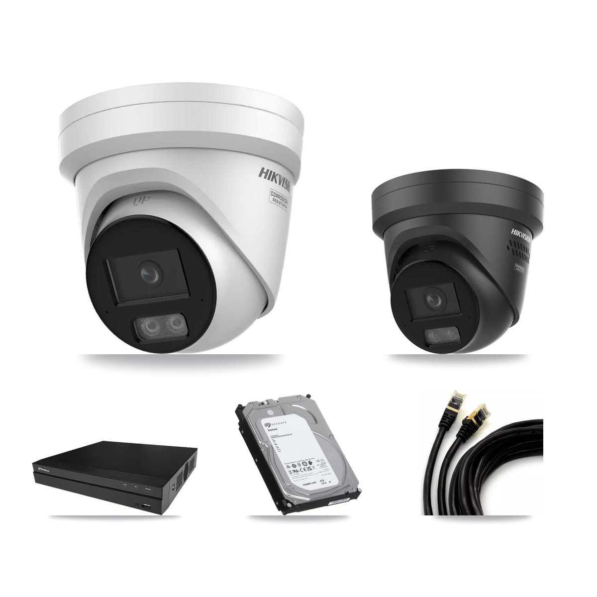 Hikvision & Prolux 8-Channel 4K CCTV Kit — 1 DS-2CD2387G3 + 1 Black DS-2CD2387G3 Turret Cameras + 6TB Recording - Image 1