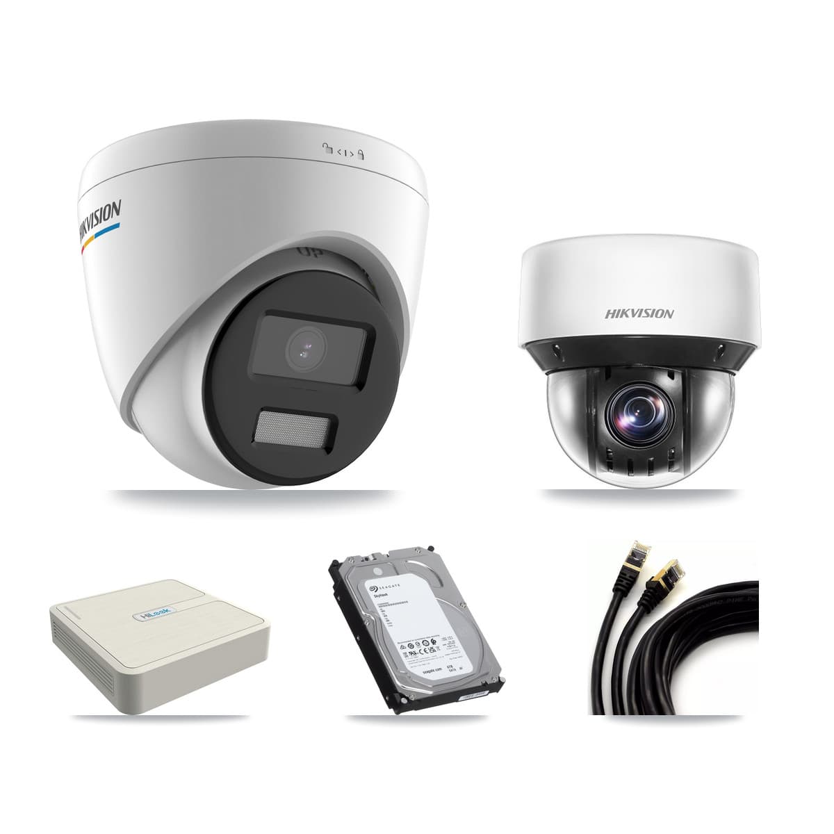 Hikvision & HiLook 8-Channel 2MP – 4MP CCTV Kit — 7 DS-2CD1327G2 2MP Turret + 1 DS-2DE4A425IW 4MP PTZ Cameras + 6TB Recording - Image 1